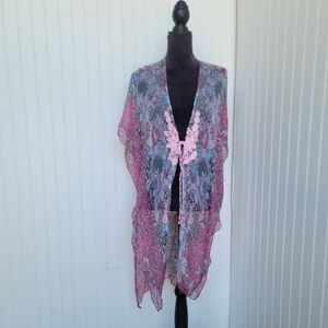 Anthropologie Elizabeth Gillett Kimono Cardigan Open Front Cover Up Sheer OS